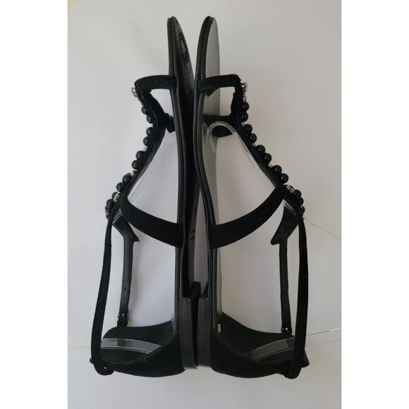 Giuseppe Zanotti Black Leather Strappy Crystal Beaded Flat Sandals Women's Sz 41 - Picture 5 of 9